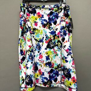 Nicole by Nicole Miller Skirt XL Multicolor Blue White Green Floral Elastic NWT
